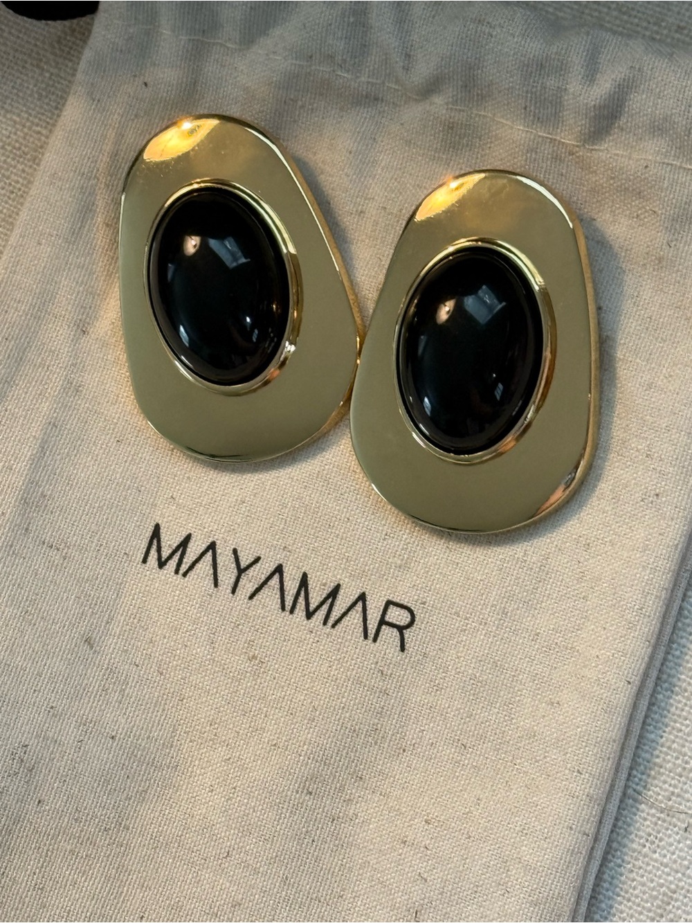 New mayamar Statement Gold and Black Oval Drop Earrings